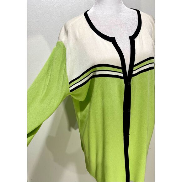 Exclusively Misook sweater cardigan button up slinky color black green women's L - Picture 3 of 4